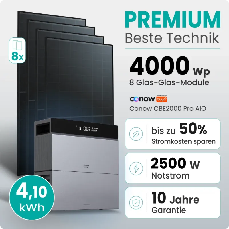 4000W Balkonkraftwerk Premium mit Conow Pro 4,1kWh Speicher by Tuya Smart