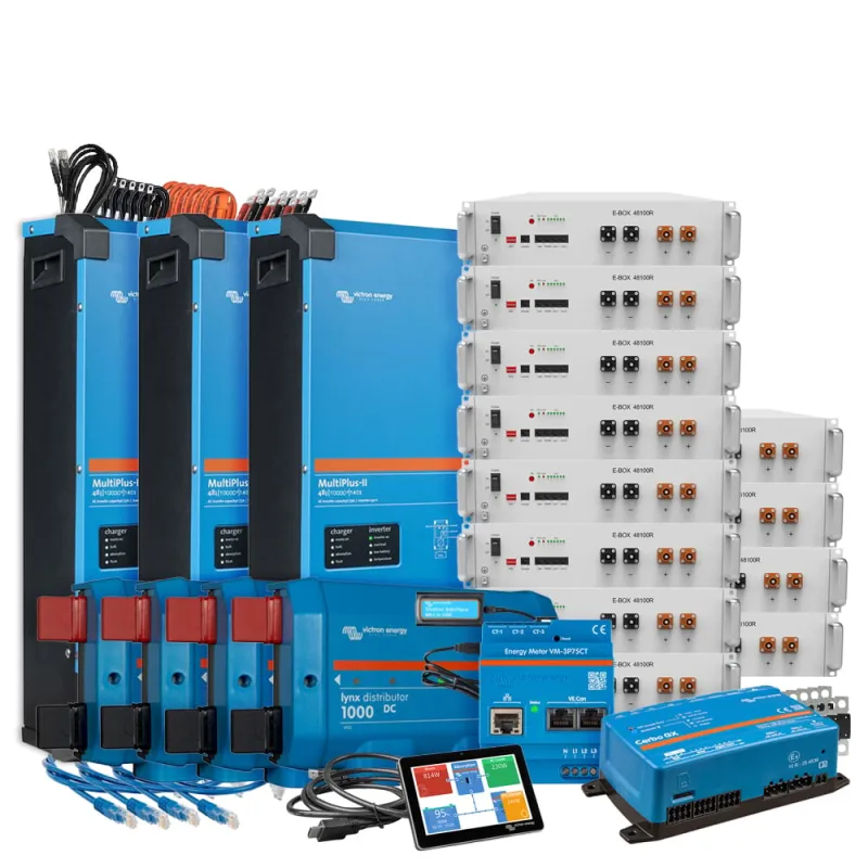 Backup-Kit Nachrüstsatz 61,4 kWh mit Pytes E-Box 48100R-TE+ Akku Victron Multiplus II 48/10000 3-Phasig mit Stromzähler