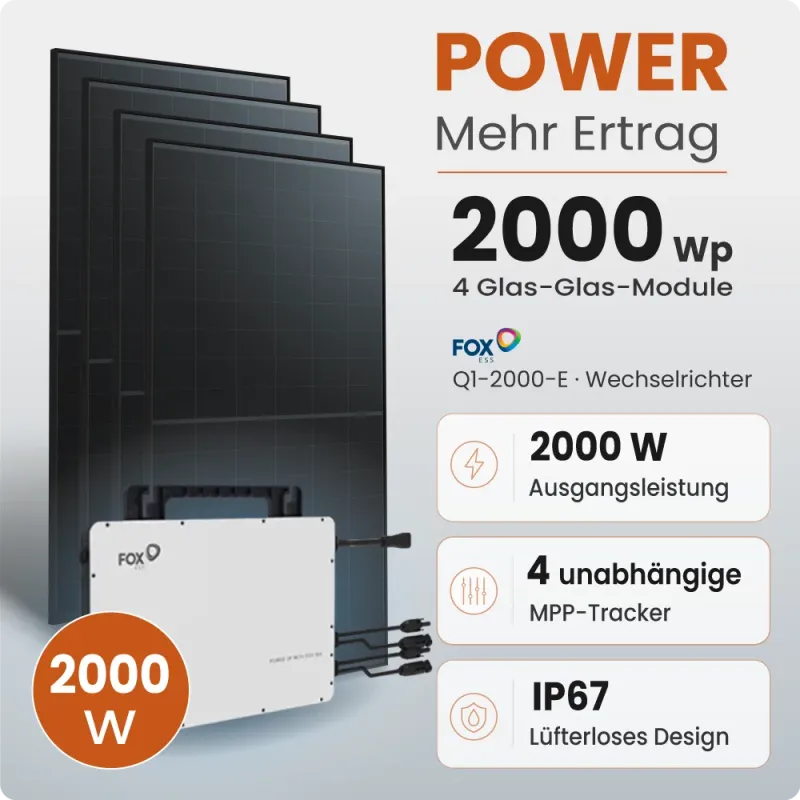 FoxEss Q1-2000-E Mikrowechselrichter für Balkonkraftwerk mit 2000 Wp Leistung