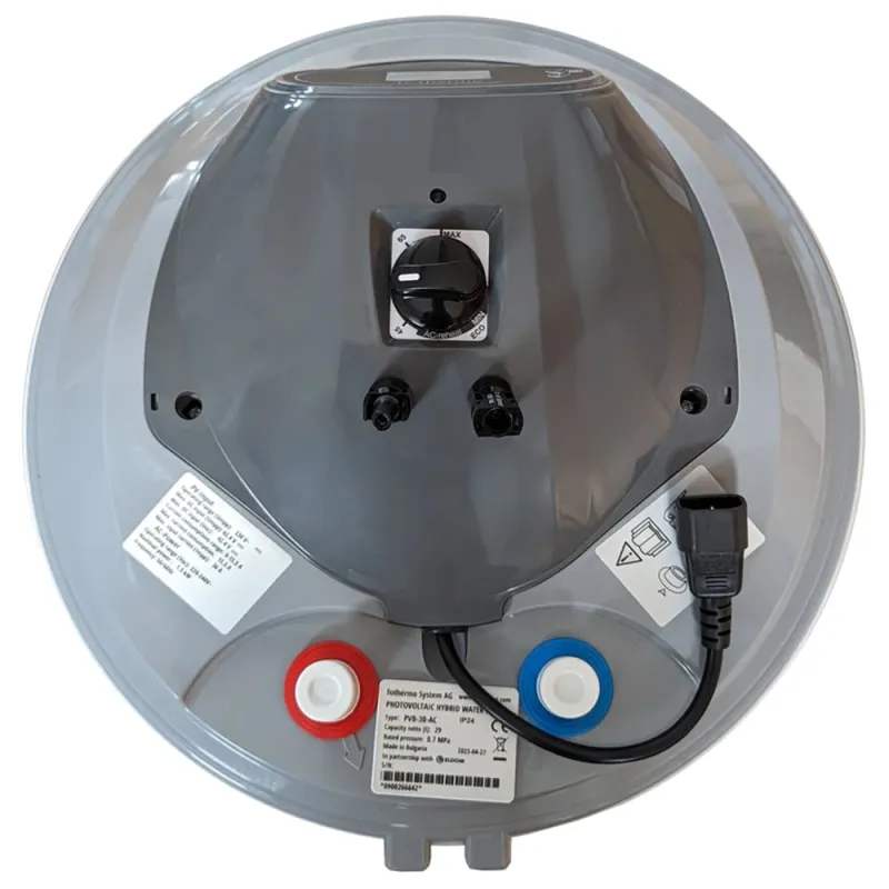 Innenansicht des Fothermo Wechselrichters Photovoltaischer Hybrid mit Anschlüssen für Photovoltaik-Module und Warmwasserspeic