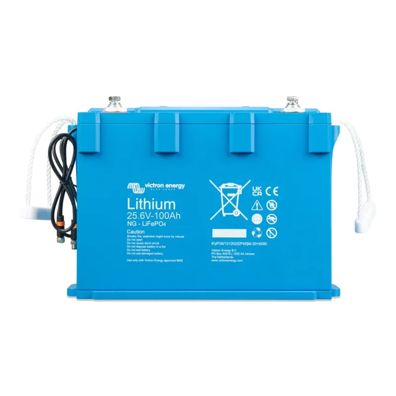 Anschlussbereich der Victron Energy Lithium-NG Batterie mit M8-Schraubverbindungen