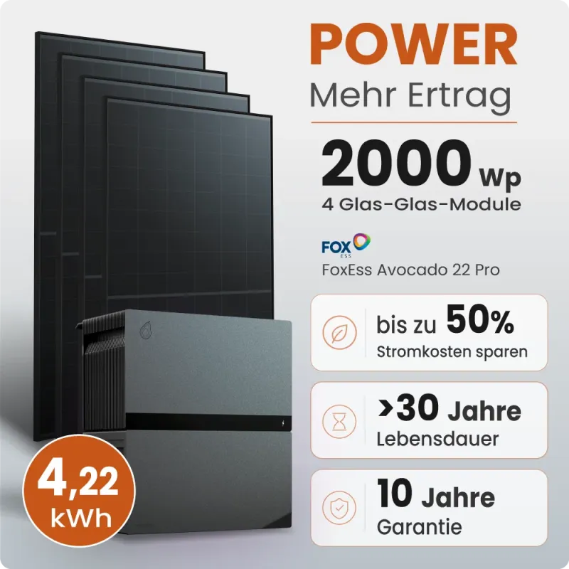 2000W Balkonkraftwerk Power mit 4,22 kWh Speicher FoxEss Avocado