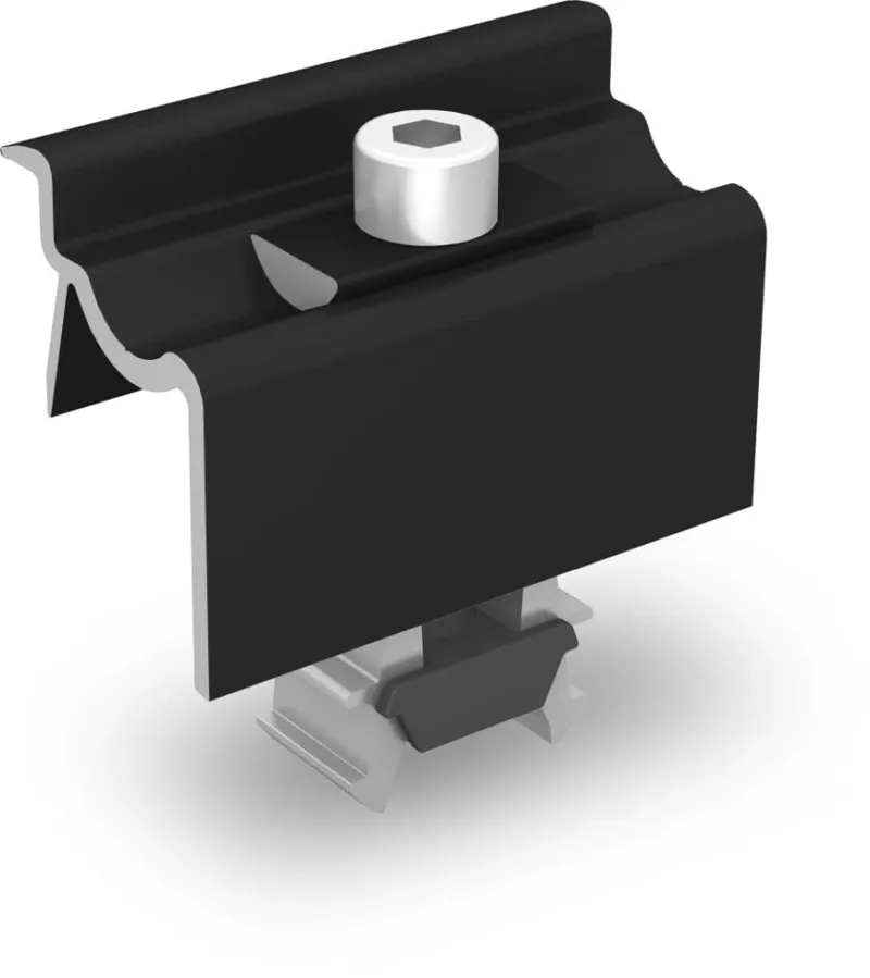 Detailansicht der K2 Systems Modulendklemme Clamp EC 25-40 für Photovoltaik-Anlagen.