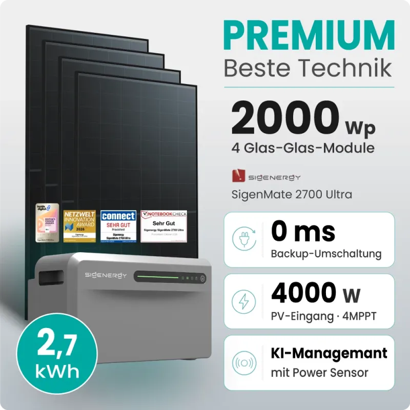 2000W Balkonkraftwerk Premium mit Sigenergy SigenMate mit 2,7kWh Speicher