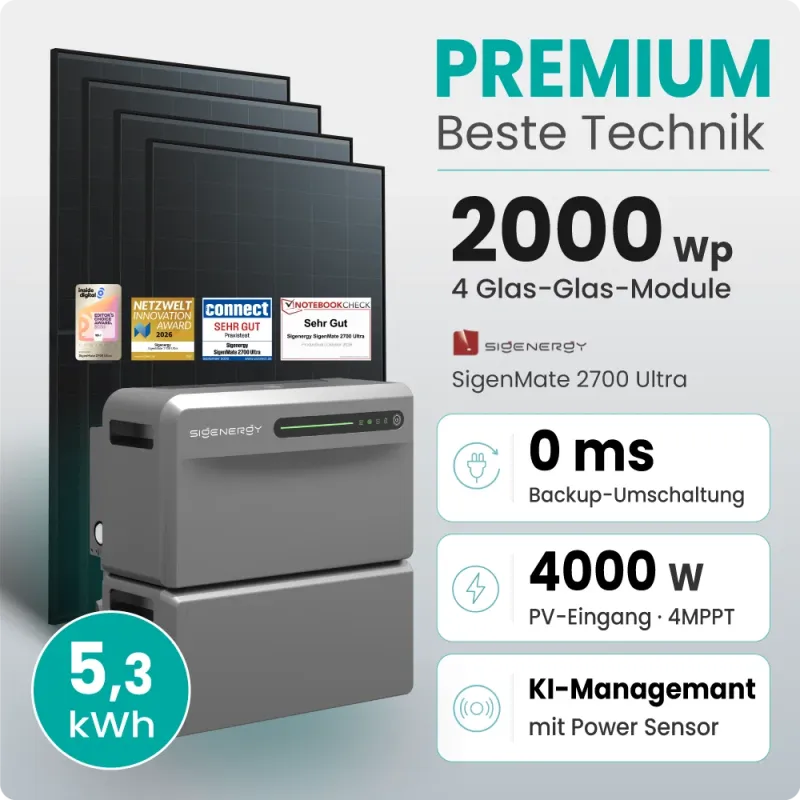 2000W Balkonkraftwerk Premium mit Sigenergy SigenMate mit 5,38kWh Speicher