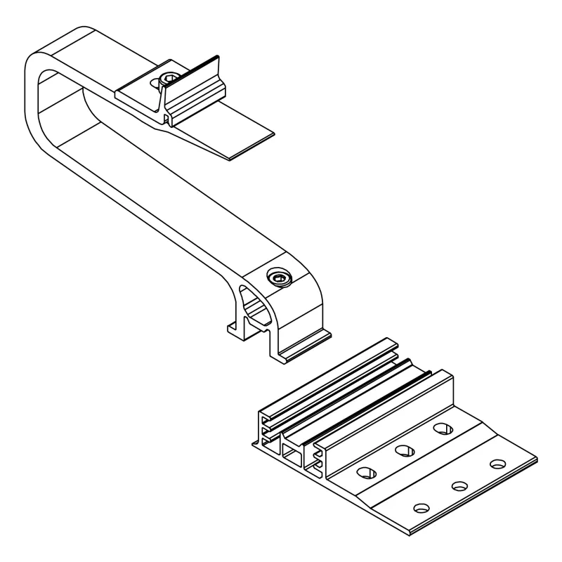 Dachhaken SingleHook 3S Long in der Draufsicht, kompatibel mit K2 Systems Unterkonstruktion.