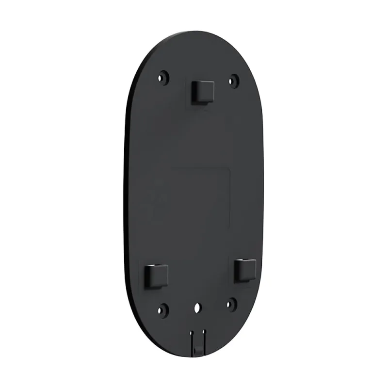 Schwarze Montageplatte für go-e Gemini flex Wallbox mit Befestigungsmaterial.