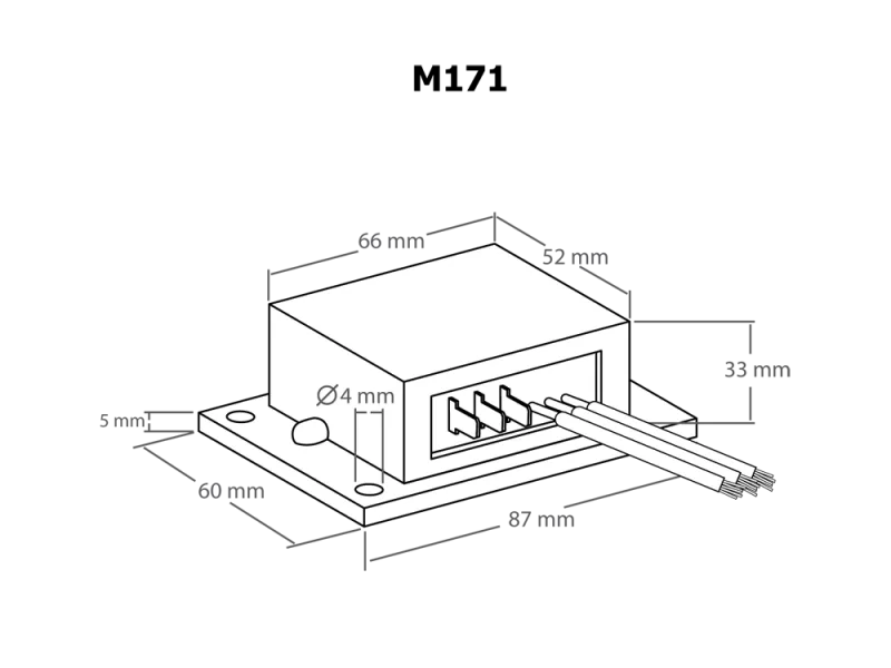 Anschlussbeispiel des Kemo Electonic PWM-Reglers M171 für 9 bis 28 V/DC-Systeme.