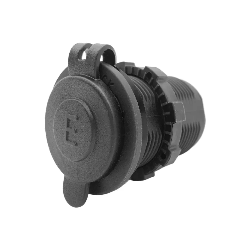 Seitliche Ansicht der Engel-Steckdose 12V/24V mit Kabelanschlussmöglichkeit.