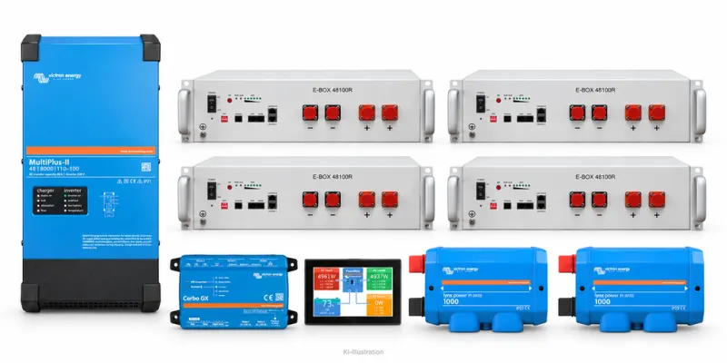 Set 1 × MultiPlus-II 48/8000/110-100 230 V · PYTES R-TE · 20,48 kWh (4 Module)