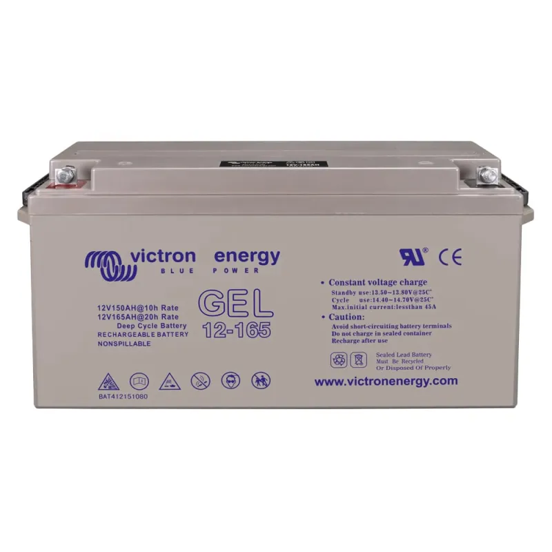 Rückansicht des Victron Batteriespeichers Gel Deep mit Kabelanschlüssen