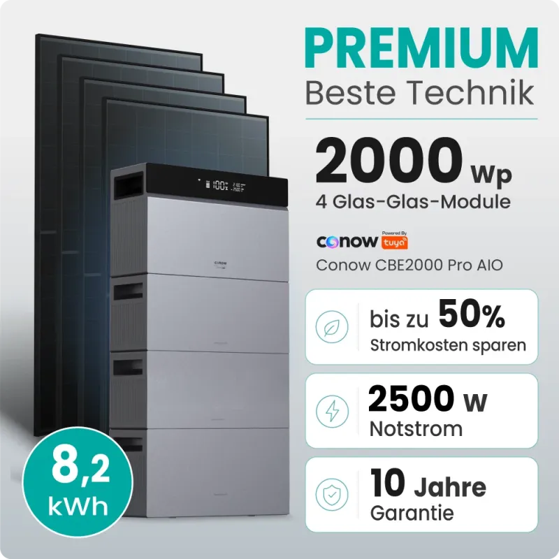 2000W Balkonkraftwerk Premium mit Conow Pro 8,2kWh Speicher by Tuya Smart