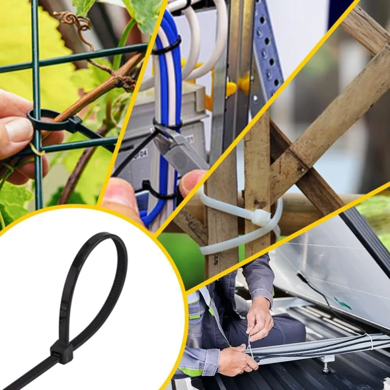Nylon-Kabelbinder in 4 Längen, hitze- und kältebeständig für sichere Kabelbefestigung.