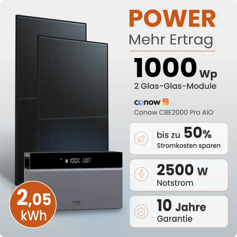 1000W Balkonkraftwerk Power mit 2 kWh Speicher Conow by Tuya Smart
