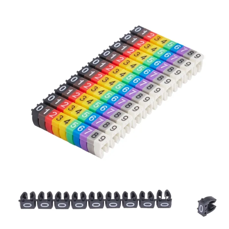 Kabelmarker Clips 0–9, 100 Stück, für 2,5 mm² Kabel, je 10x Zahl