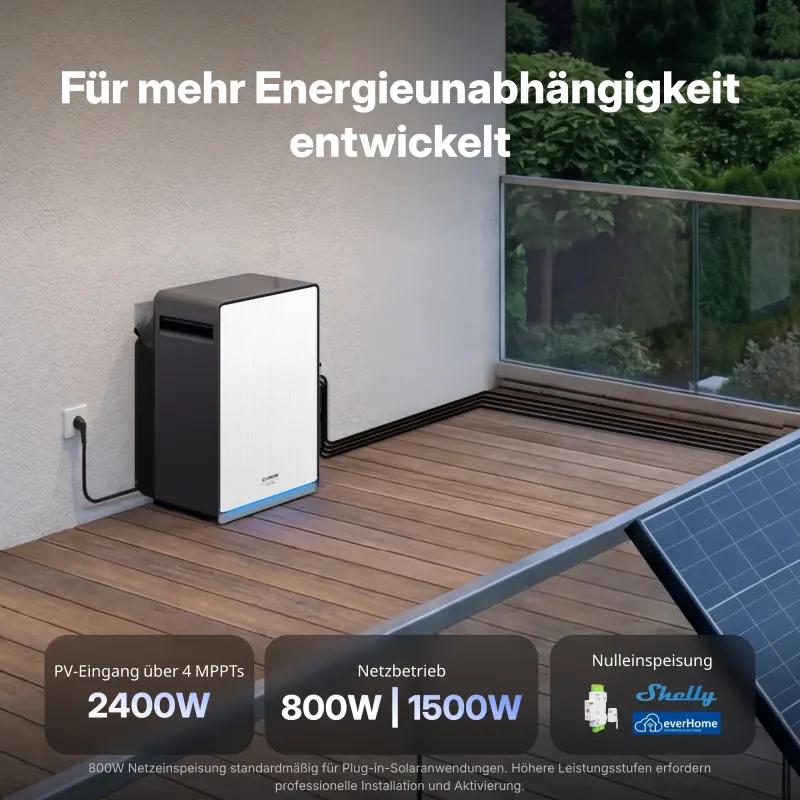 Seitenansicht des Conow Batteriespeichers Lyra mit Lüftungsschlitzen und Anschlüssen