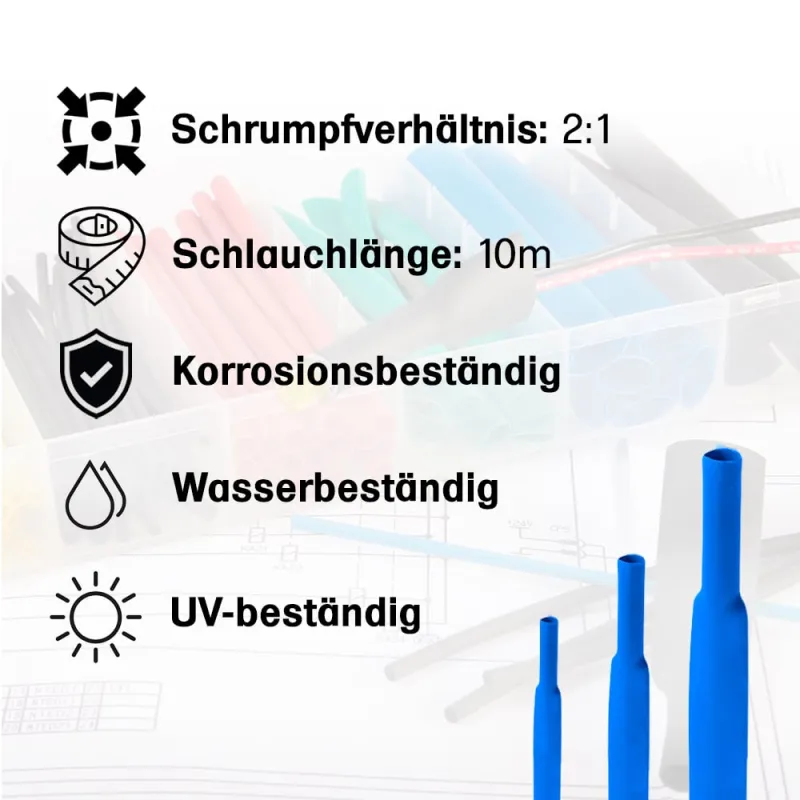 10 m Schrumpfschlauch 1,6 mm auf 0,8 mm Blau 2:1 – Kabelisolierung