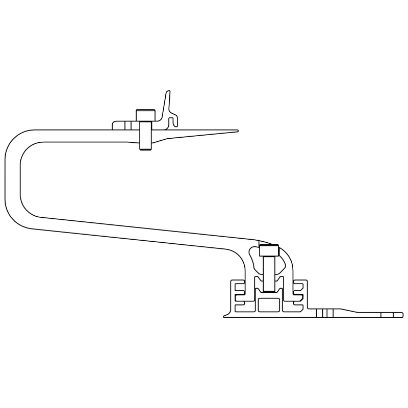 Technische Zeichnung des Dachhakens SingleHook 3S Long mit Maßen und Montagehinweisen.