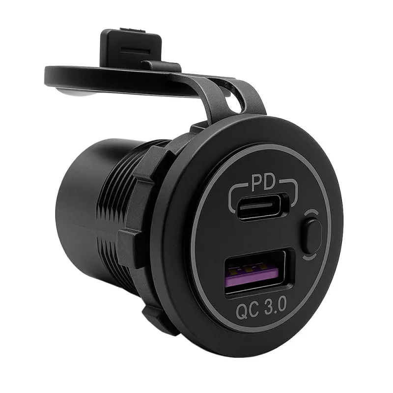 USB-Doppelsteckdose 12V/24V 2x 18W USB-A + USB-C Kfz-Ladeadapter mit Abdeckung – Bild 2