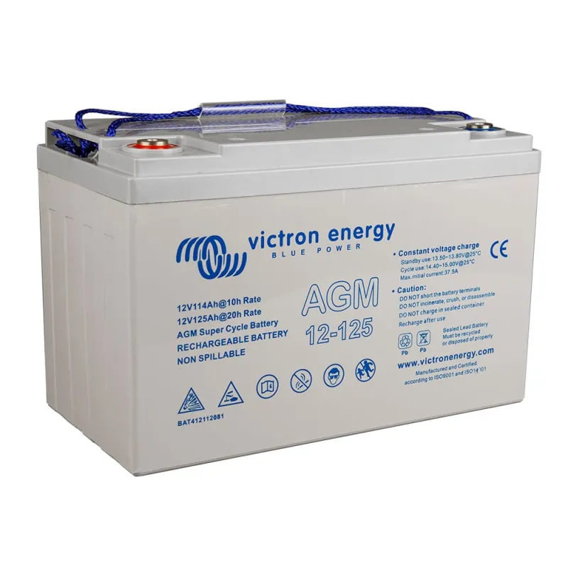 Victron Energy AGM-Batterie 12V 125Ah seitliche Ansicht mit Typenschild