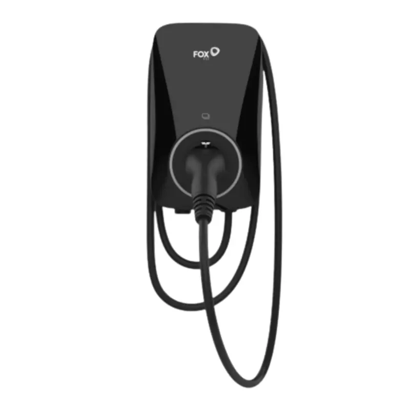 FoxESS A022KP1-E-B-WO Ladestation für Elektroautos, Ansicht von vorne mit Anschlussmöglichkeiten.