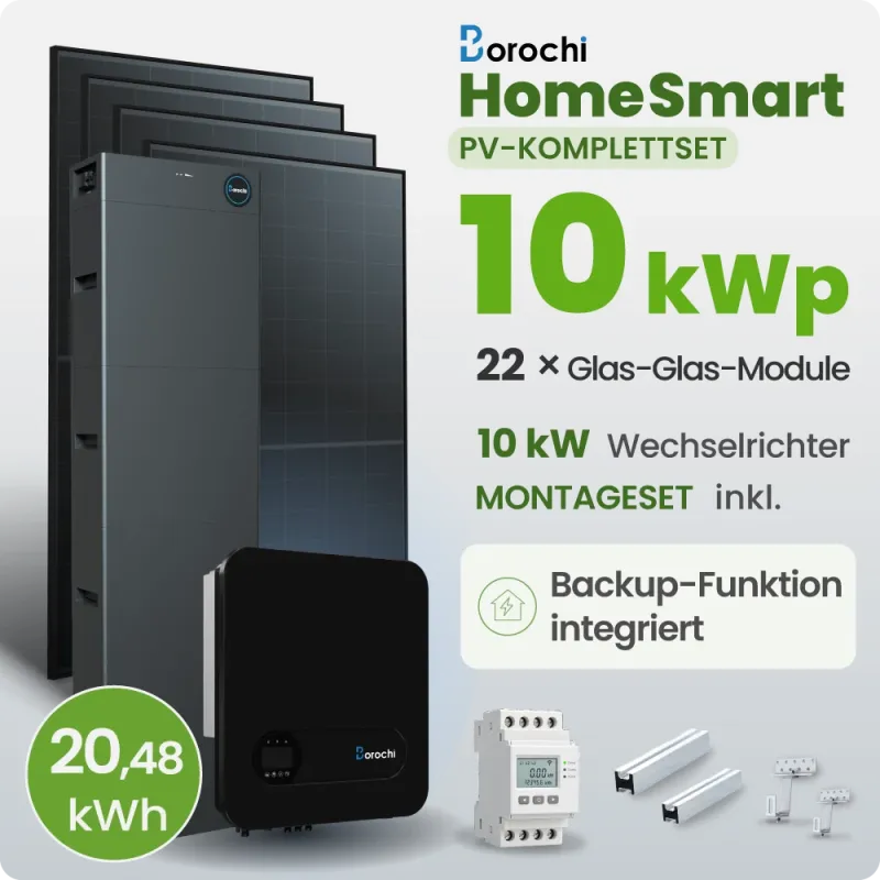 10 kWp Photovoltaik-Anlage mit 20 kWh Batteriespeicher und Notstromfunktion im Überblick.