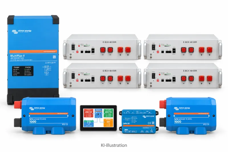 Set 1 × MultiPlus-II 48/10000 230 V · PYTES R-TE · 20,48 kWh (4 Module)