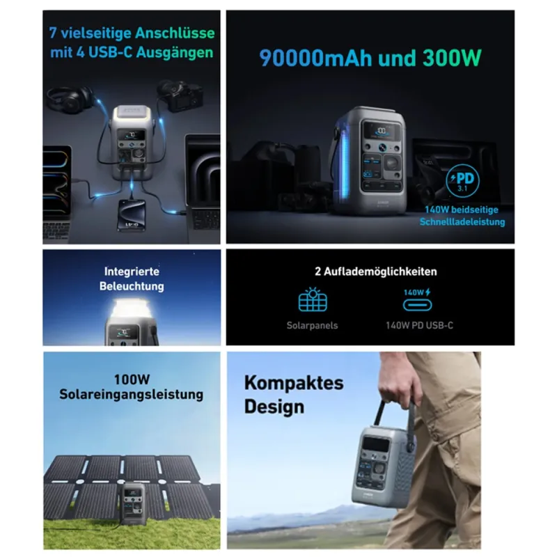 Anker SOLIX C300X Powerstation im Einsatz mit Solarmodul.