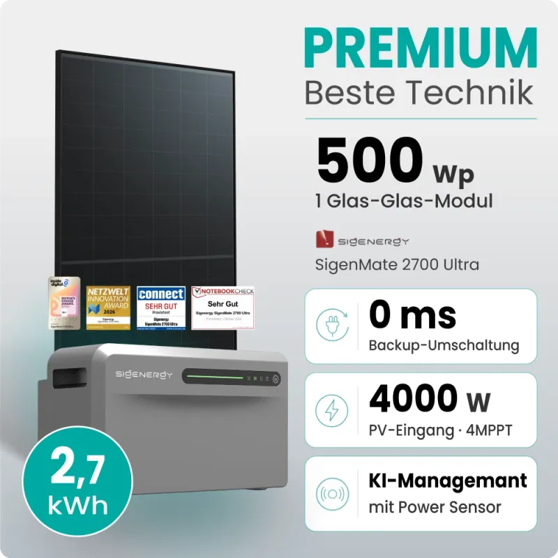 500W Balkonkraftwerk Premium mit Sigenergy SigenMate mit 2,7kWh Speicher
