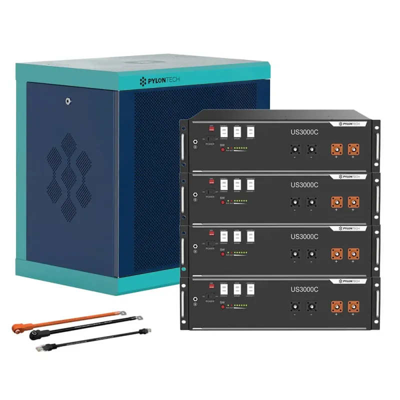 Pylontech Batteriespeicher 015635-009 mit vier US3000D-Modulen im Batterieschrank.