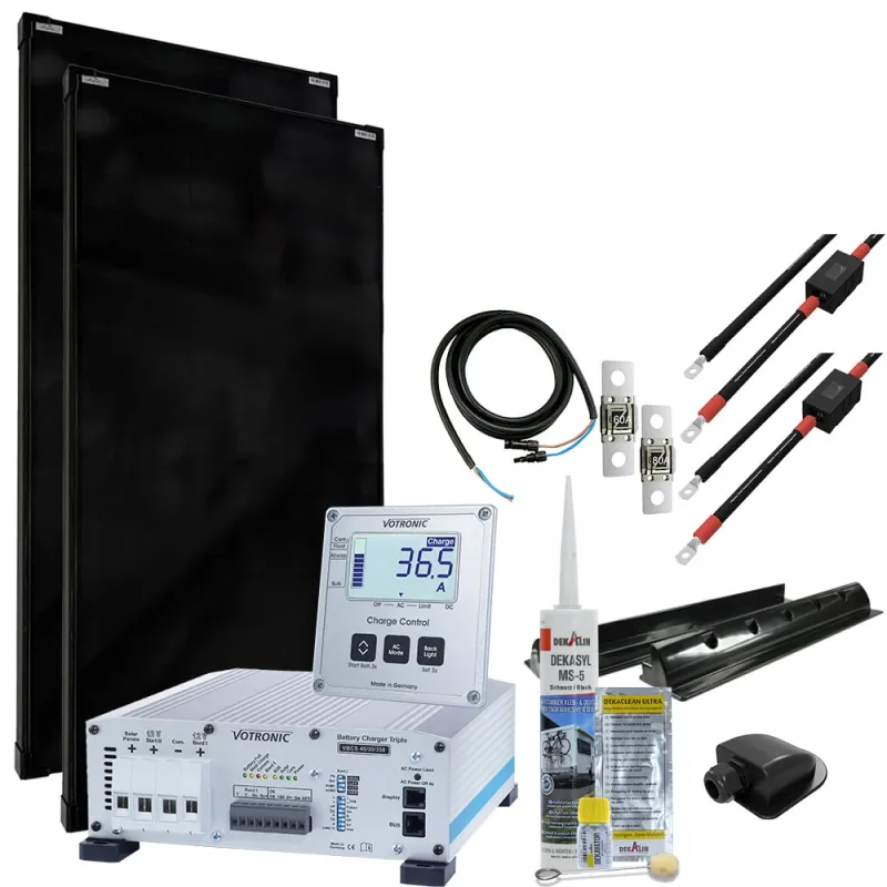 mTriple Wohnmobil Solaranlage mit 2 x 180W 45/30/350 VBCS Triple Charger und 1247 Charge Control Display