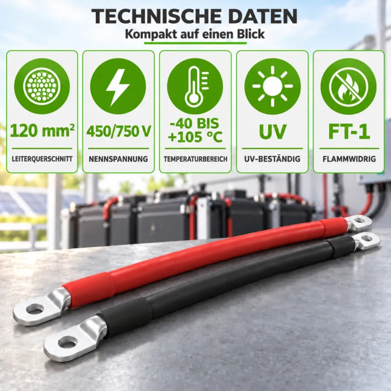 2m Batteriekabel 120mm² beidseitig M8 schwarz / rot – Bild 2