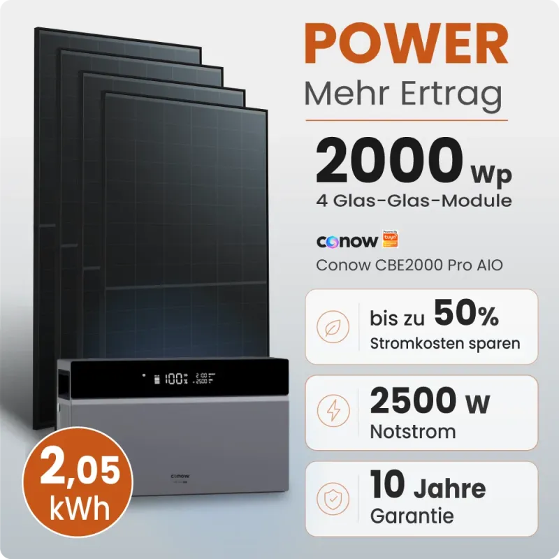 2000W Balkonkraftwerk Power mit 2 kWh Speicher Conow by Tuya Smart