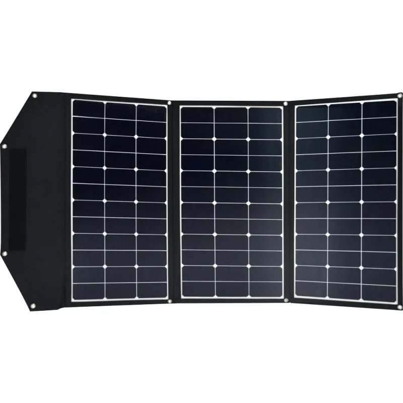 Seitenansicht des FSP-2 Solarmoduls mit Anschlusskabeln für mobile Stromversorgung.