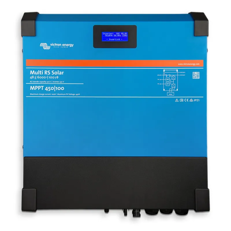 Victron Hybrid Ladegerät in Betrieb mit angeschlossenen Solarmodulen