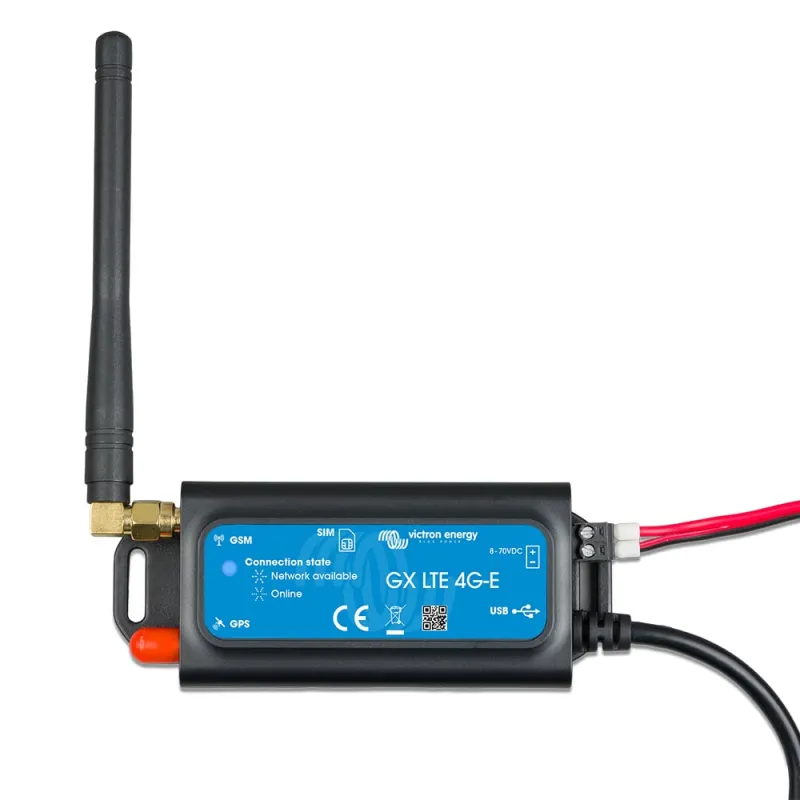 Victron Energy Modem in der Hand zum Größenvergleich, kompakte Bauform für Schaltschränke.
