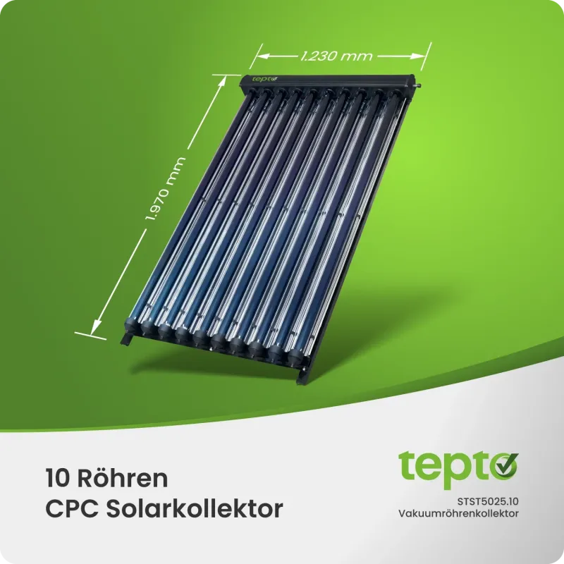 Detailansicht der Vakuumröhren und des trockenen Wärmeübertragers im CPC-Kollektor.