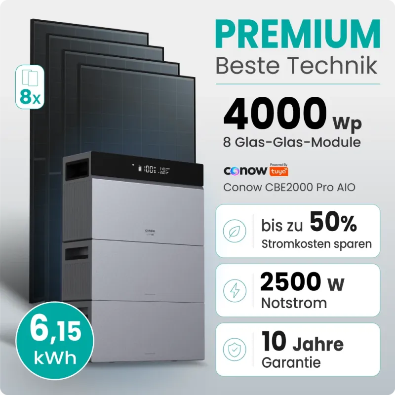 4000W Balkonkraftwerk Premium mit Conow Pro 6,15kWh Speicher by Tuya Smart