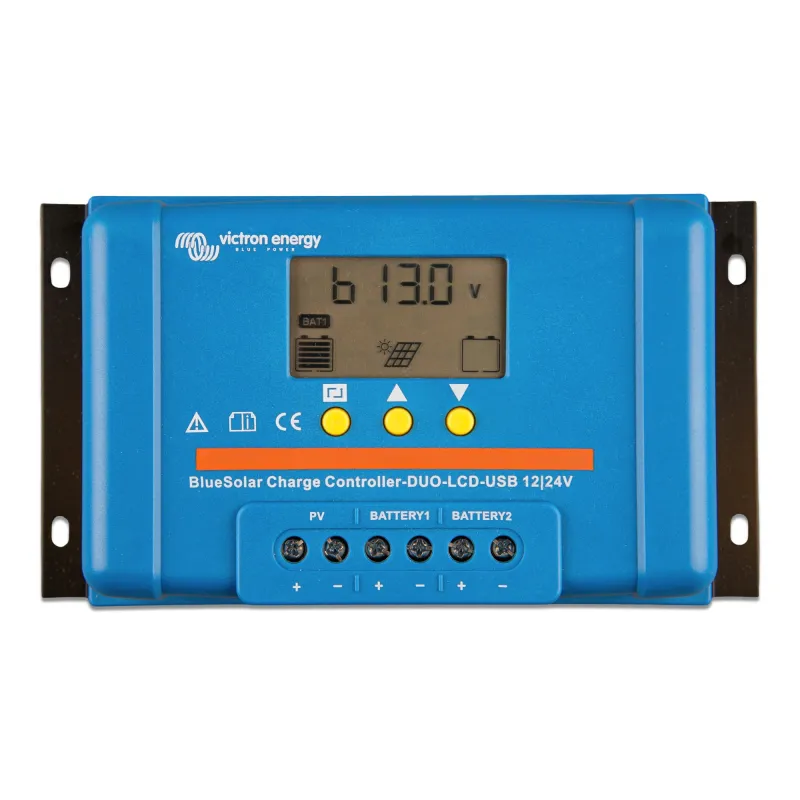 Rückansicht des Victron Solarladereglers BlueSolar mit Kühlrippen und Schutzfunktionen.
