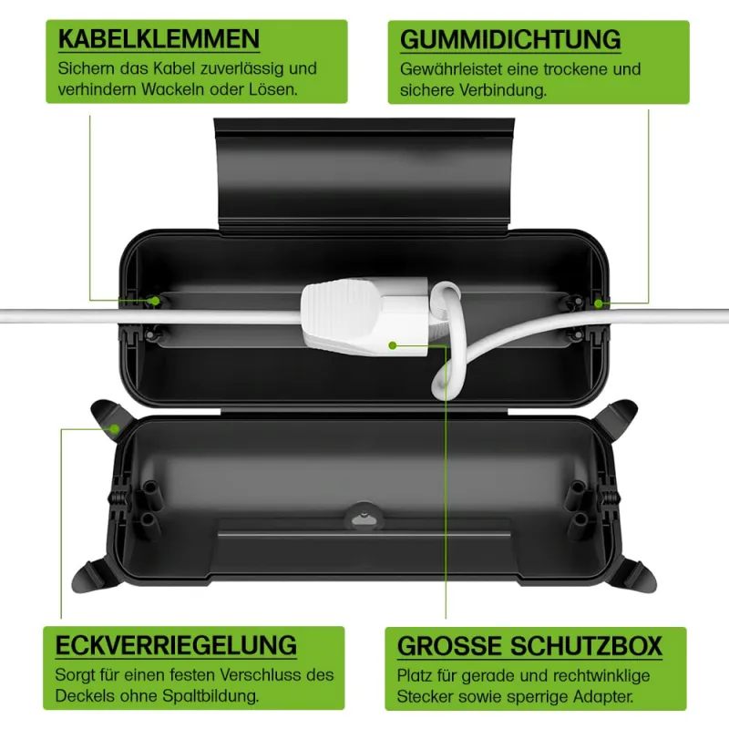 wasserdichte Kabelbox IP44, 2 Eingänge, schwarz, für Kabel bis 12mm – Bild 2