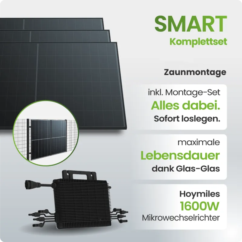 1380Wp Balkonkraftwerk Smart mit Hoymiles Mikrowechselrichter Zaunmontage