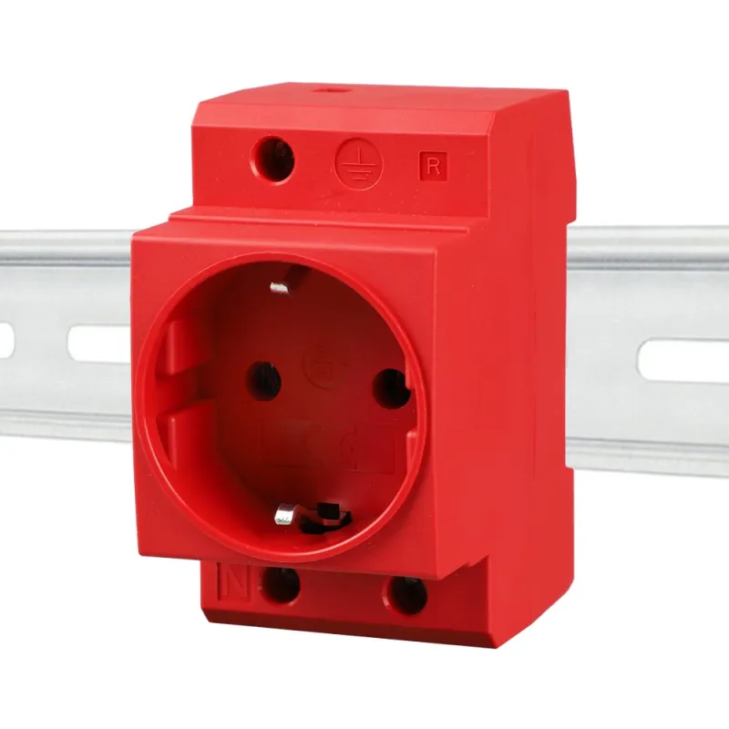 Schuko Steckdose für Hutschiene in Rot 16A 230V 2P+E für 35mm DIN Trägerschienenmontage