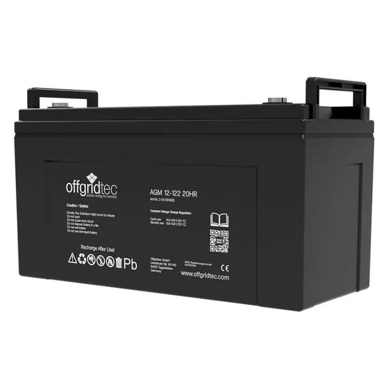 Technische Komponenten des Batteriespeichers 016535: AGM-Batterie, Wechselrichter und Solarmodul.