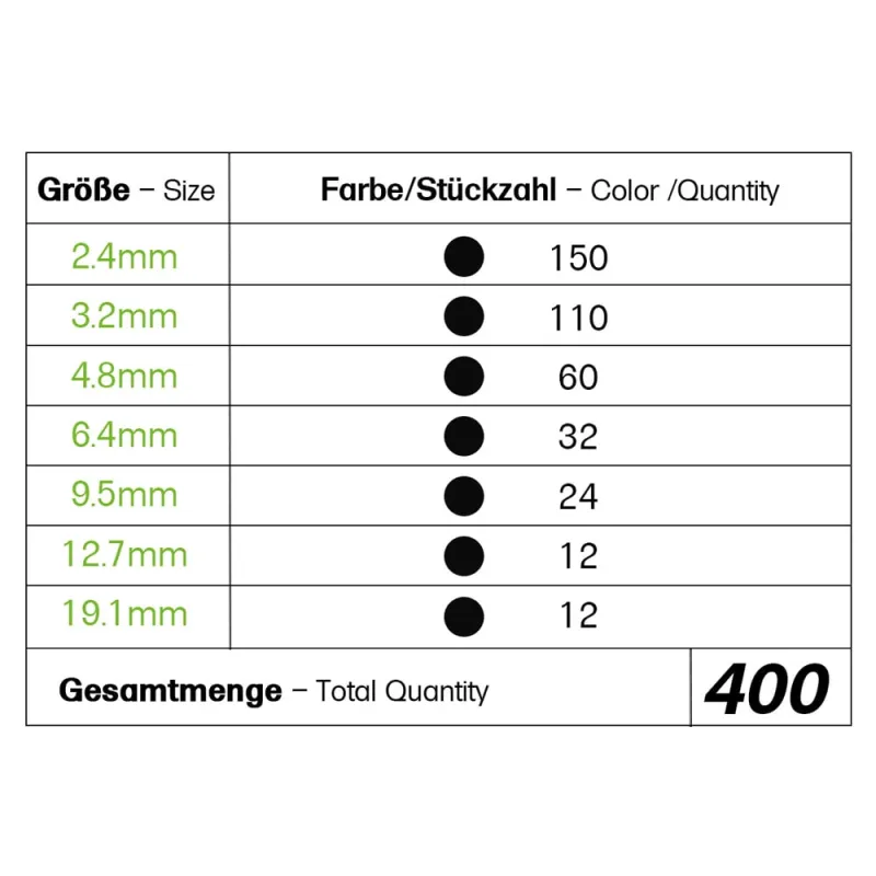Schrumpfschlauch Sortiment Schwarz 3:1 Ratio mit Kleber Doppelwandig 400 Stück 45mm Länge Verschiedene Durchmesser – Bild 2