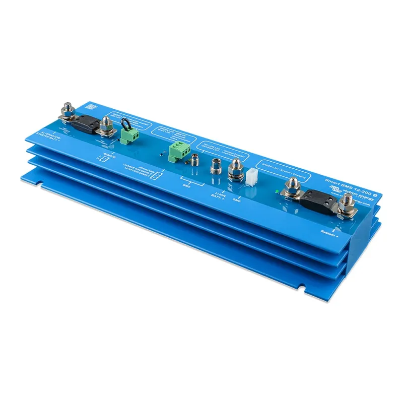Anschlussbelegung des Victron Smart BMS 12/200 für sichere Integration in Batteriespeicher-Systeme.