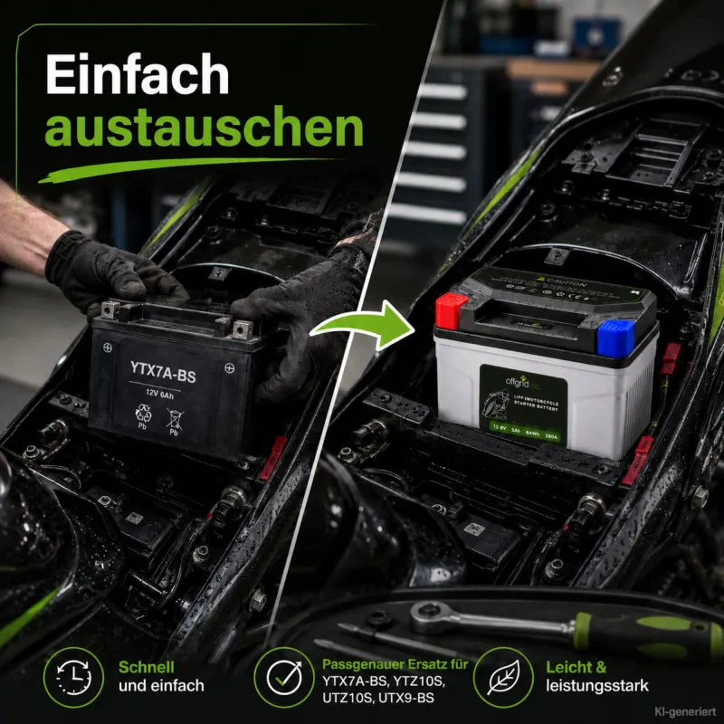 Motorradbatterie LiFePO4 12,8V 5Ah Starterbatterie YTX7A-BS, UTZ10S(MF), YTZ10S, UTX9-BS(MF) – Bild 2