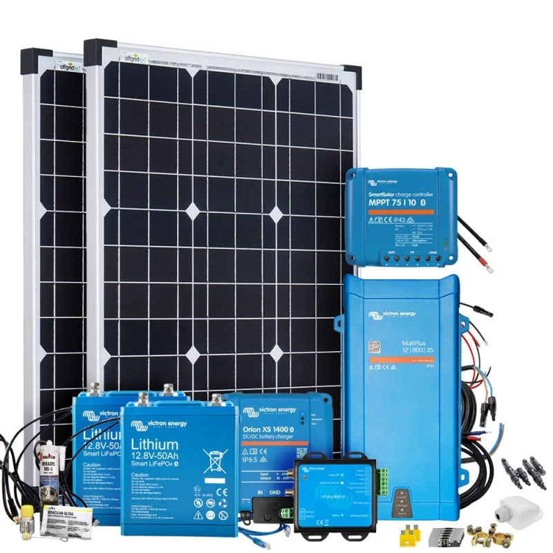 Mobil VeCore S 100W 1280Wh Wohnmobil Solaranlage inkl. MultiPlus12/800/35 Wechselrichter, Batterieladegrät und Laderegler - weiß