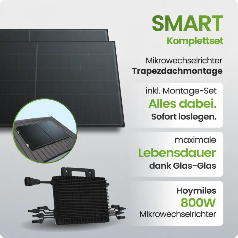 920Wp Balkonkraftwerk Smart mit Hoymiles Mikrowechselrichter - Trapezdachmontage