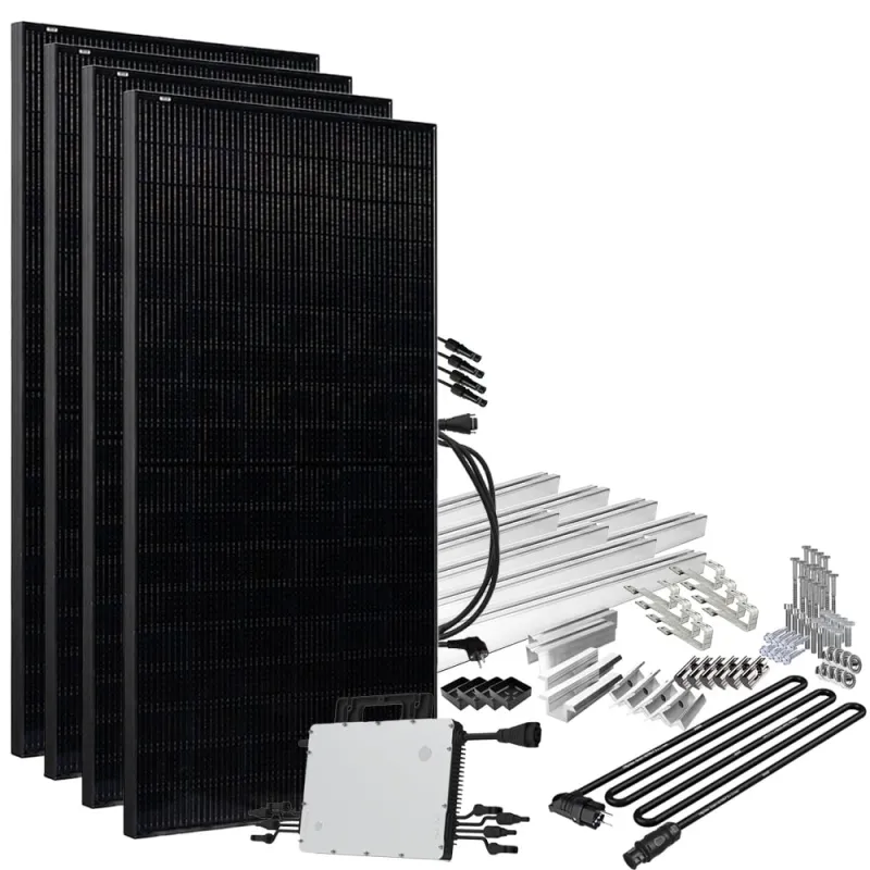 Solar-Direct 1800W HMS-1600-4T Solaranlage Full Black - 10m Anschlusskabel – Montageset Biberschwanz