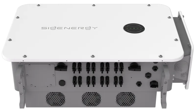 Sigenergy Wechselrichter Sigen PV 50M1, Unteransicht mit Anschlüssen und technischen Details.